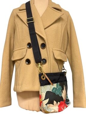 FOSSIL KEELY floral waxed canvas adjustable removable crossbody strap brass